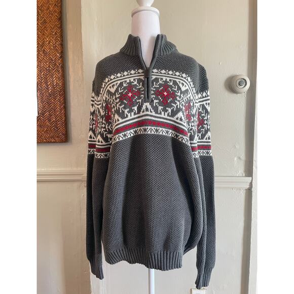 Mens IZOD Heavyweight Gray 1/4 Zip Christmas Winter Sweater Size L - Picture 1 of 6